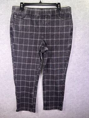 Isaac Mizrahi Live 24/7 Stretch Tartan Plaid Crop Pant Black Petite Size 16 NWOT